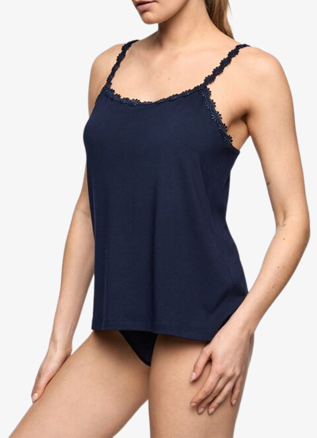 Marie Jo Pyjamatop met bloemborduring - detail 4 donkerblauw
