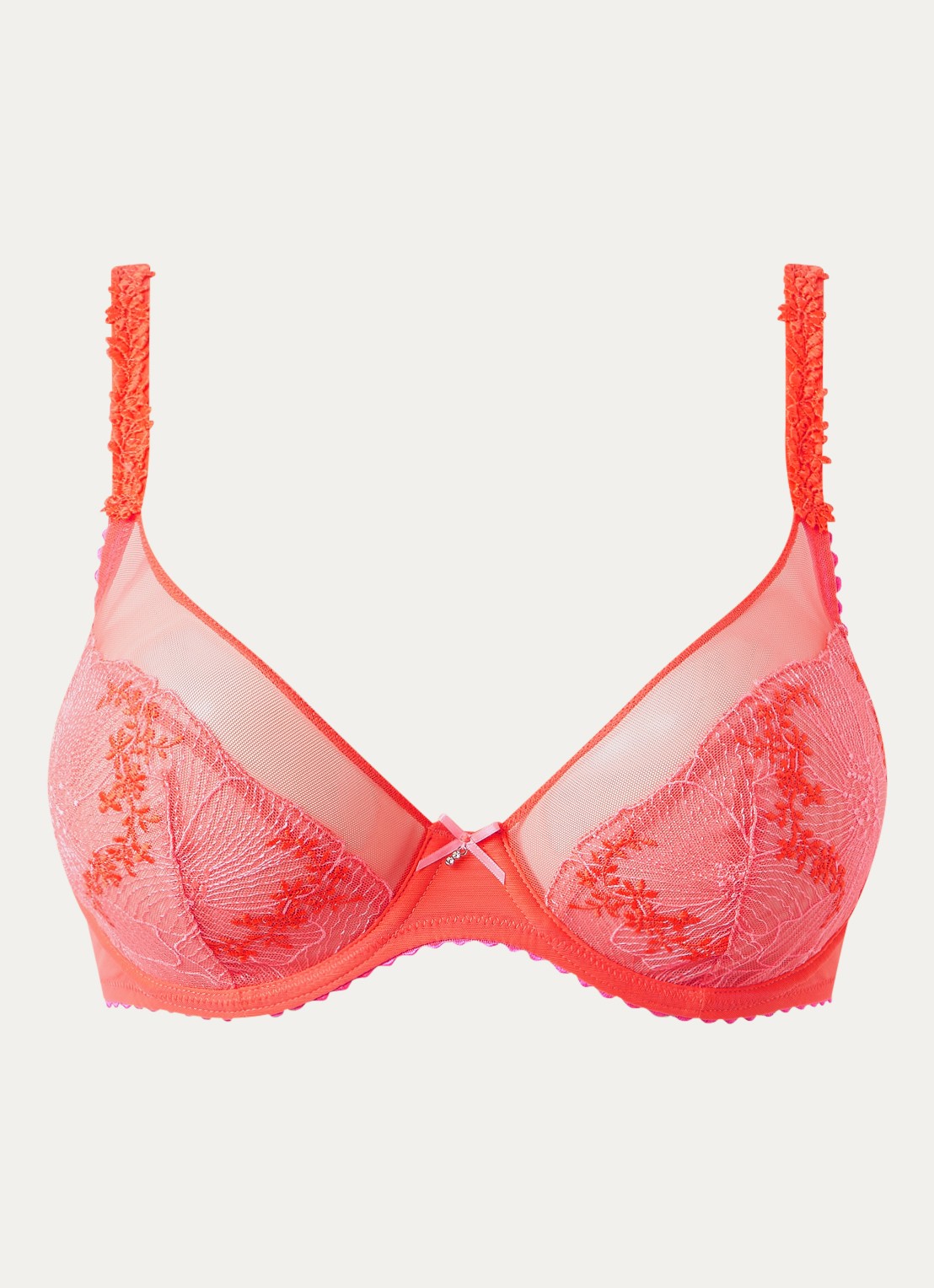 Marie Jo Solene beugel bh van mesh met bloemborduring - voorkant 2 koraalrood
