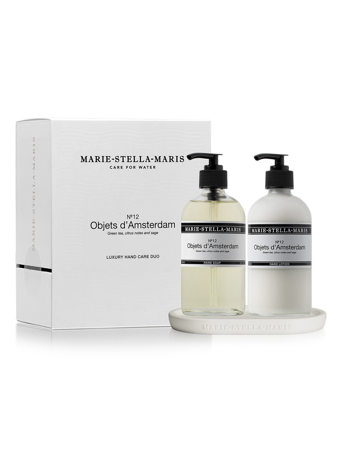 Marie-Stella-Maris Objets d'Amsterdam handzeep en handlotion - verzorgingsset - voorkant 2 transparant