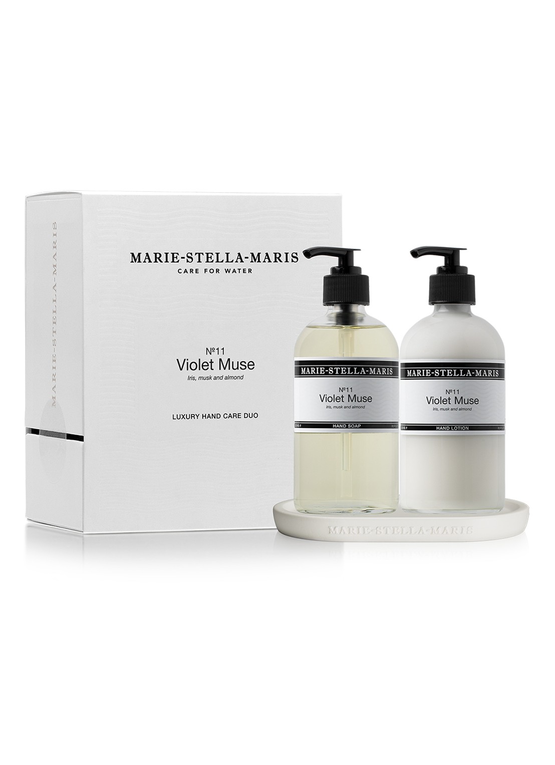 Marie-Stella-Maris Violet Muse handzeep en handlotion - verzorgingsset - voorkant transparant