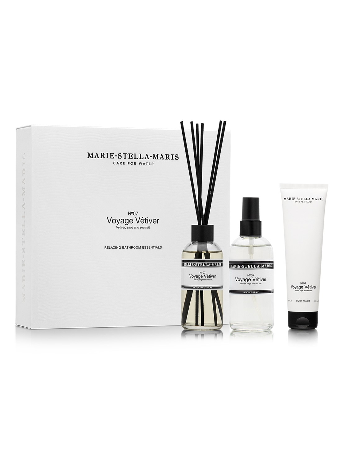 Marie-Stella-Maris Voyage Vétiver Relaxing Bathroom Essentials - geur- en verzorgingsset - voorkant transparant