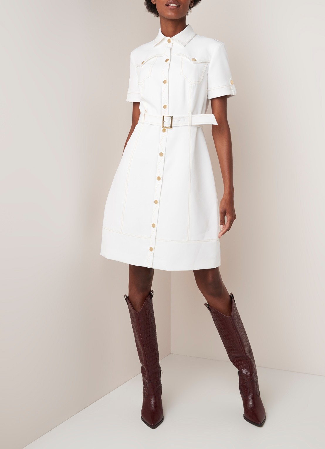 Marley blousejurk met contrastnaden - voorkant 3 wit