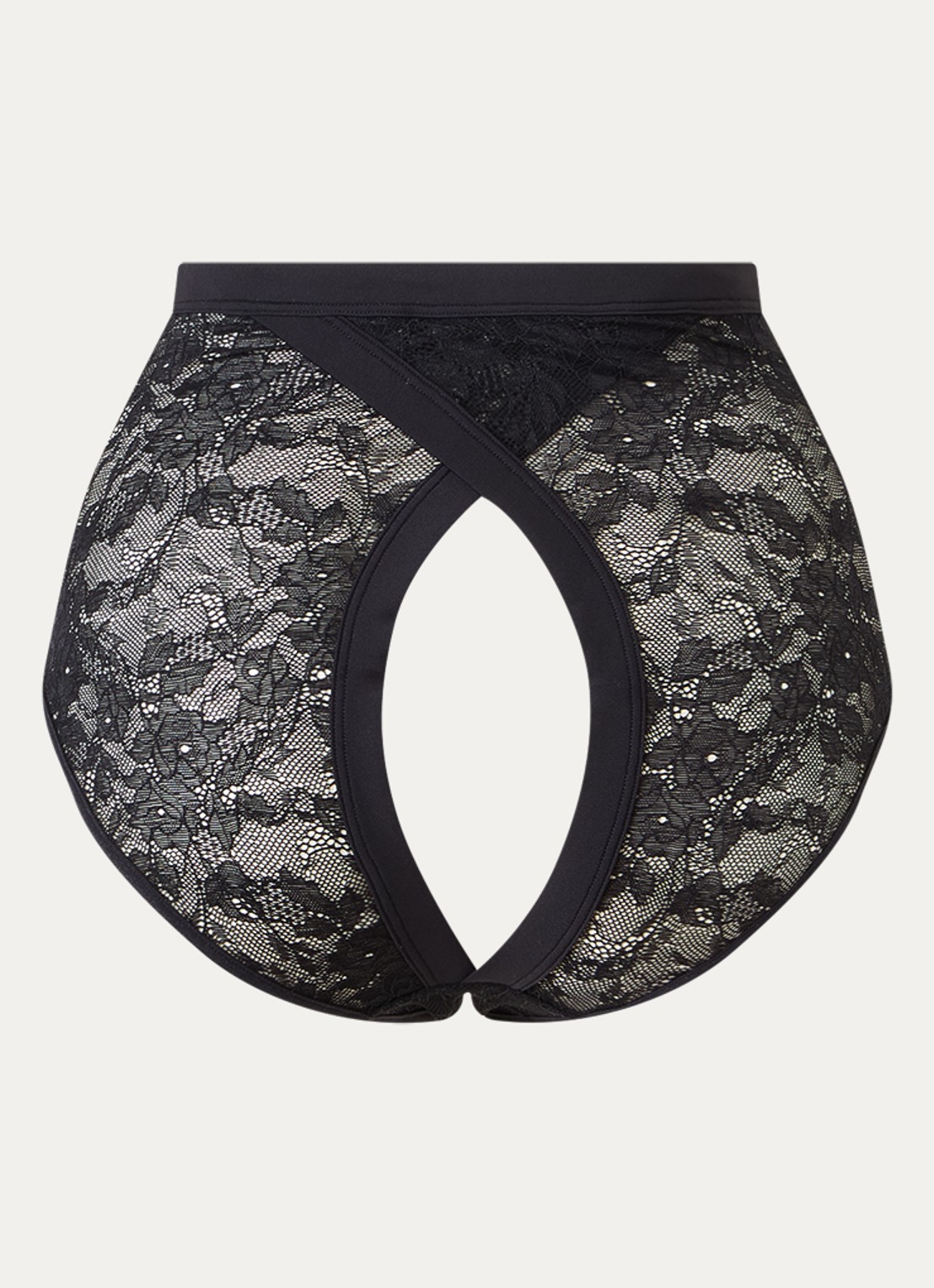 Marlies Dekkers Cypher high waisted ouvert slip van kant - achterkant zwart