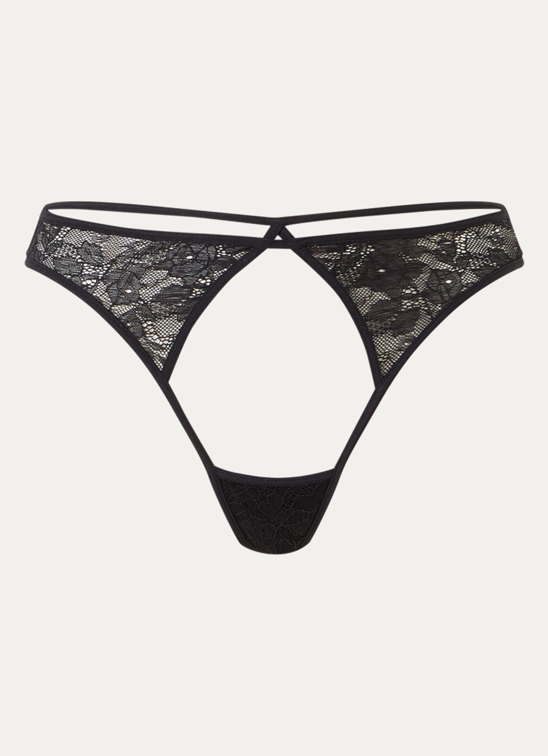 Marlies Dekkers Cypher string van kant met opengewerkt dessin - voorkant 2 zwart
