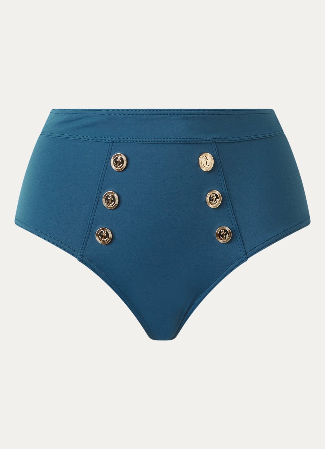 Marlies Dekkers High waisted hipster bikinislip met knoopdetail  - voorkant petrol