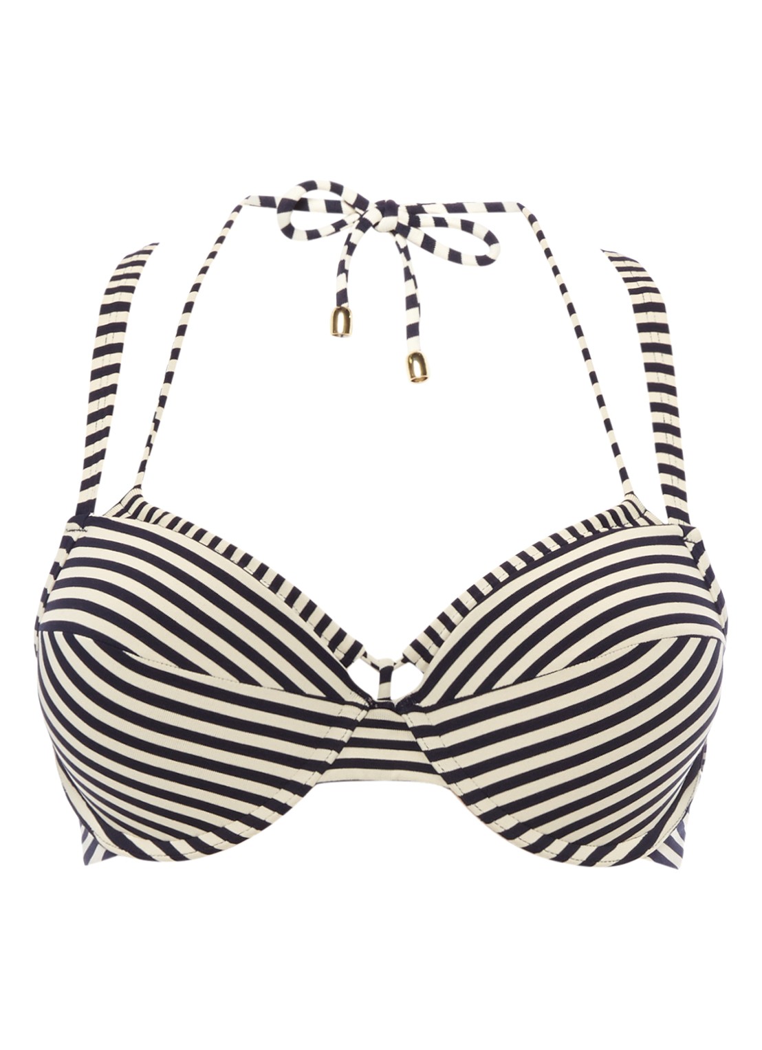 Marlies Dekkers Holi Vintage push-up balconette bikinitop met streepprint - voorkant 2 donkerblauw