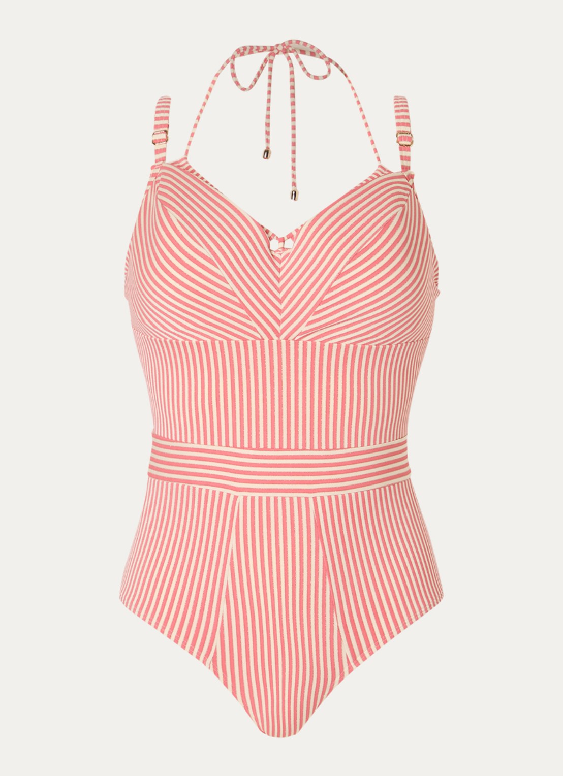 Marlies Dekkers Holi Vintage voorgevormde balconette badpak met streepprint - voorkant 4 koraalroze