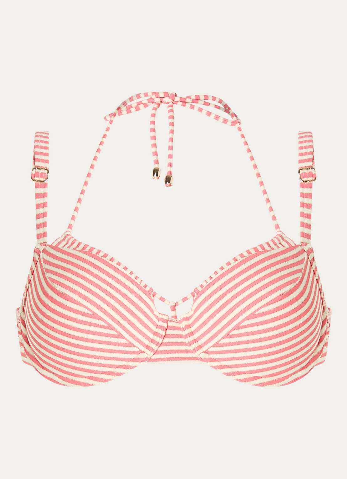 Marlies Dekkers Holi Vintage voorgevormde balconette bikinitop met streepprint - voorkant 2 donkerroze