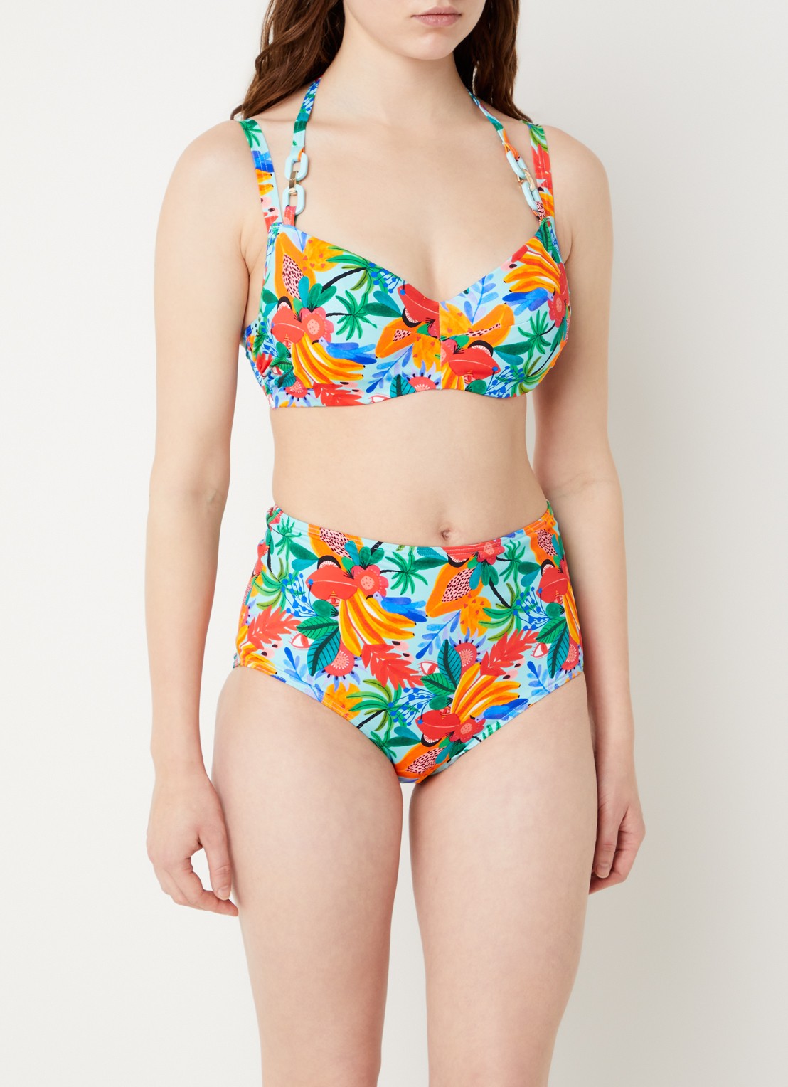 Marlies Dekkers Paradisa halter bikinitop met kralendecoratie - detail lichtblauw