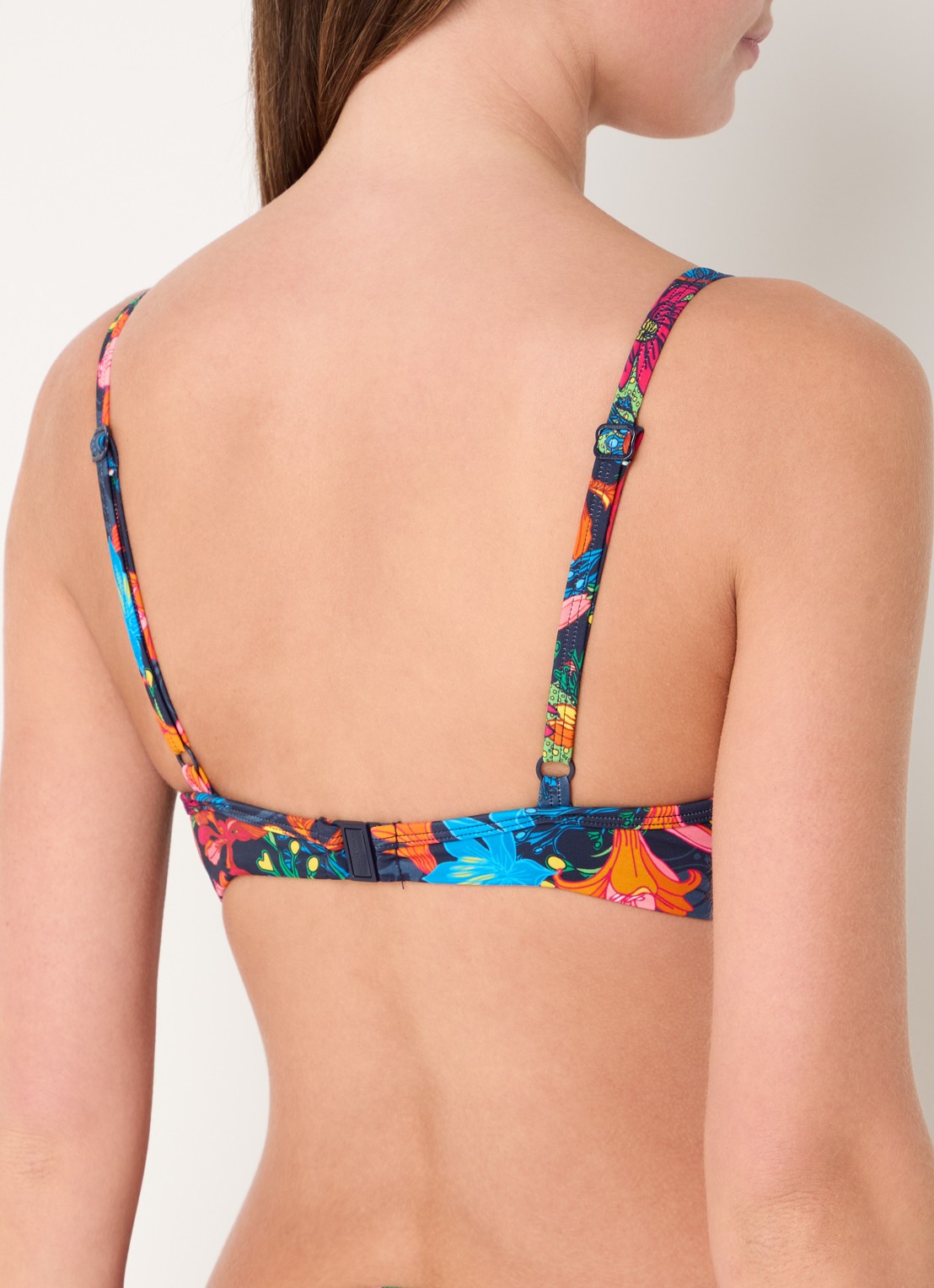 Marlies Dekkers Thalassa push-up balconette bikinitop met bloemenprint - achterkant 4 donkerblauw