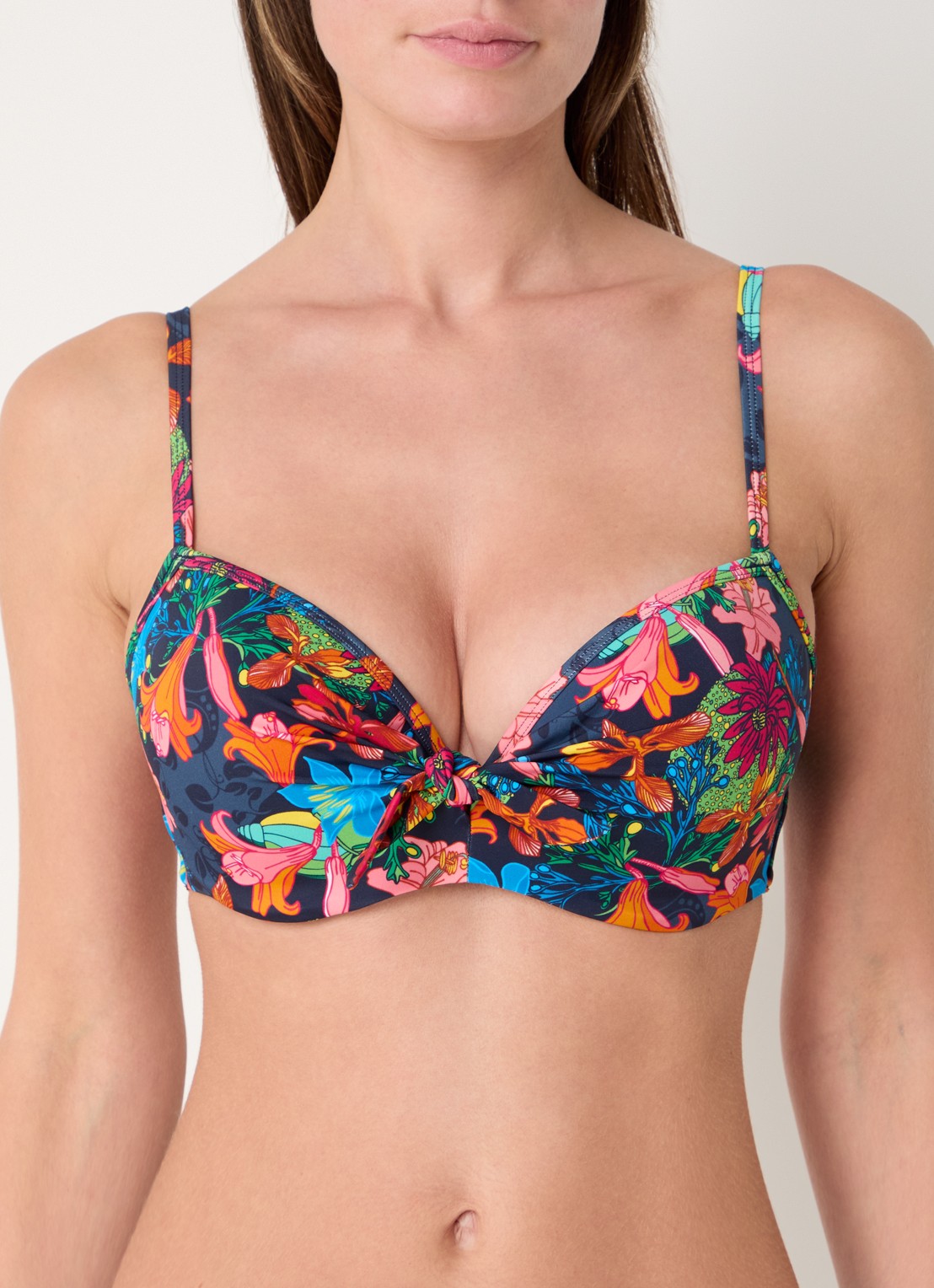 Marlies Dekkers Thalassa push-up balconette bikinitop met bloemenprint - detail 2 donkerblauw
