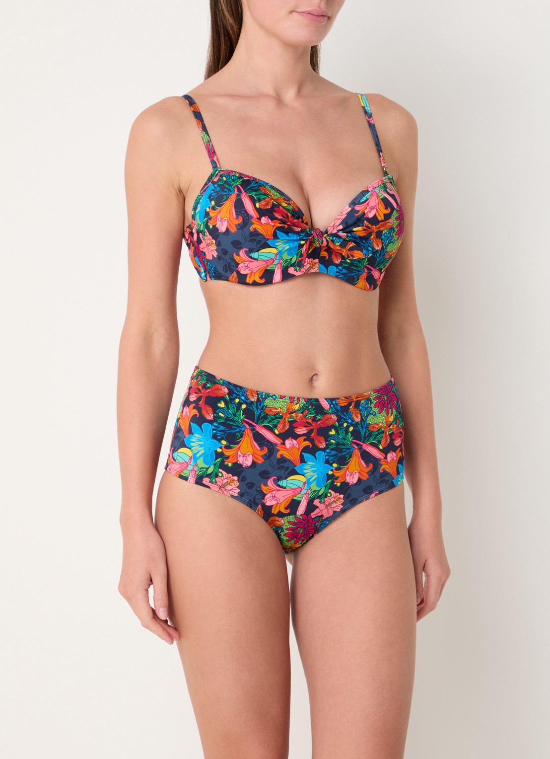 Marlies Dekkers Thalassa push-up balconette bikinitop met bloemenprint - voorkant donkerblauw