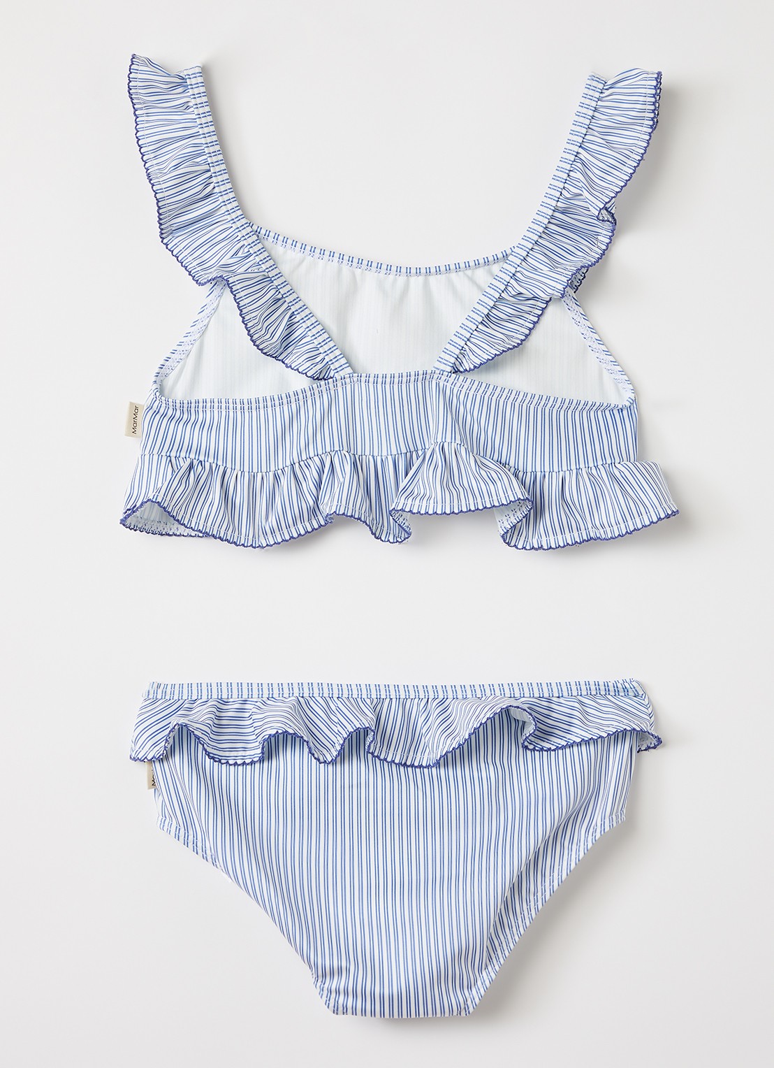 MarMar COPENHAGEN Bikiniset met ruches en streepprint - achterkant blauw