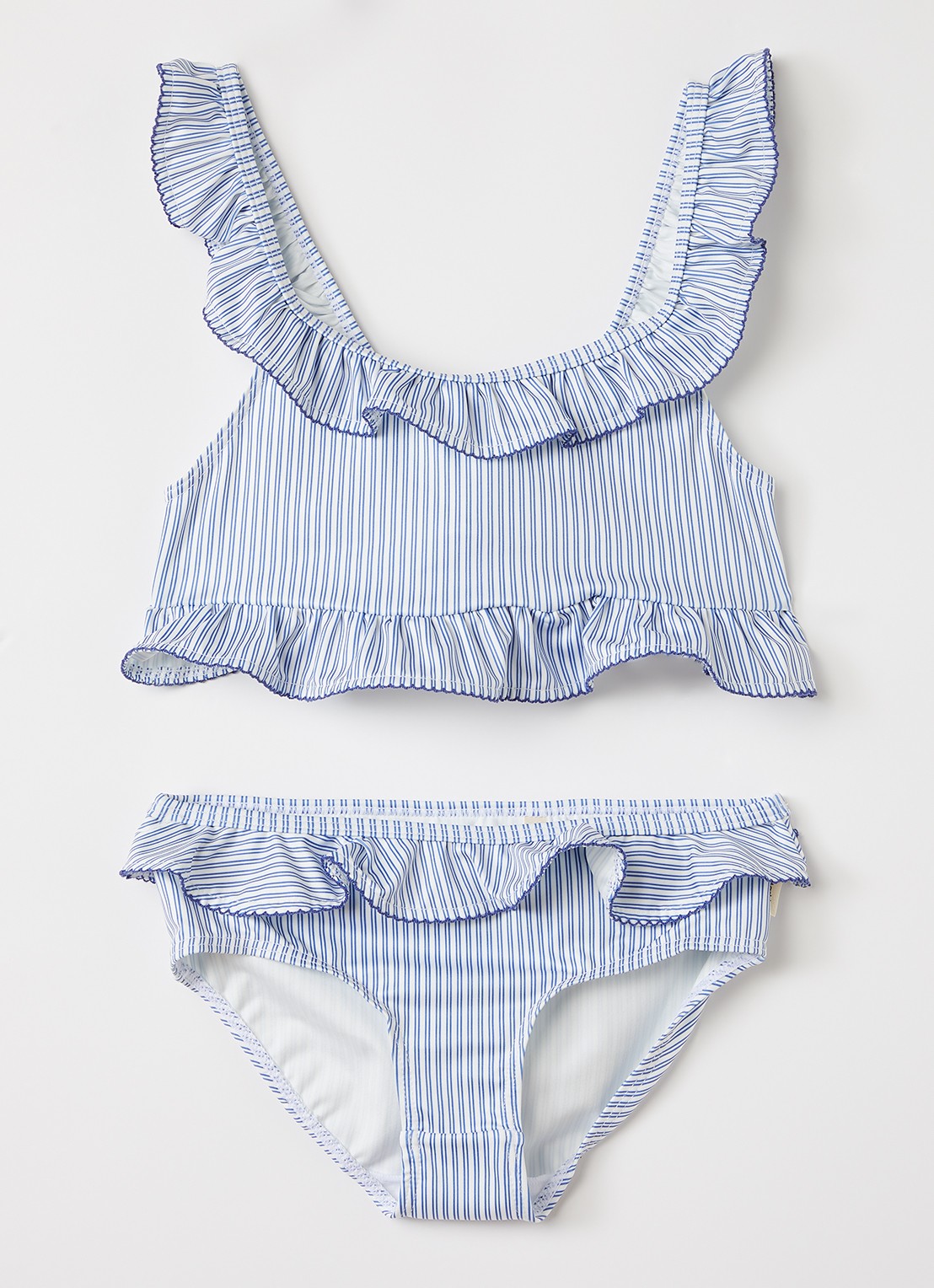 MarMar COPENHAGEN Bikiniset met ruches en streepprint - voorkant 2 blauw
