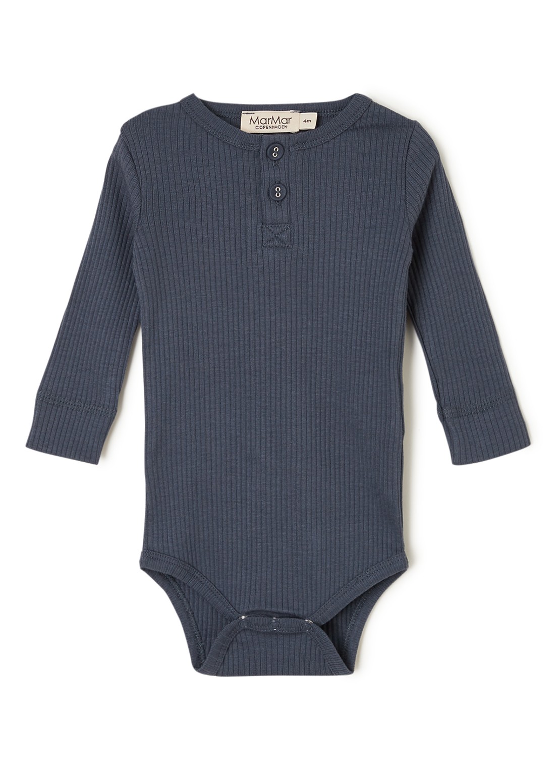MarMar COPENHAGEN Henley romper met ribstructuur - voorkant blauw