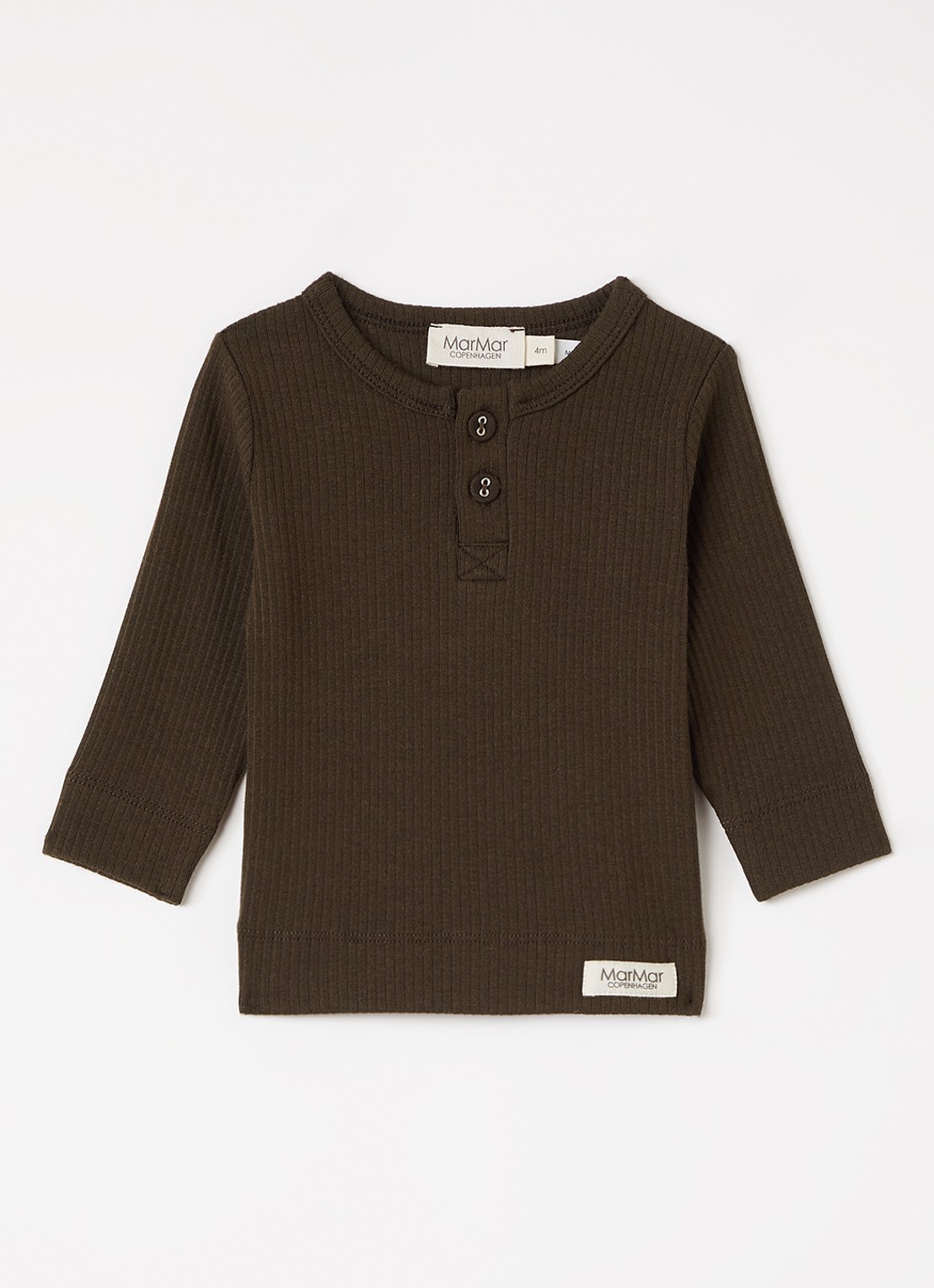 MarMar COPENHAGEN Longsleeve met ribstructuur - voorkant donkerbruin