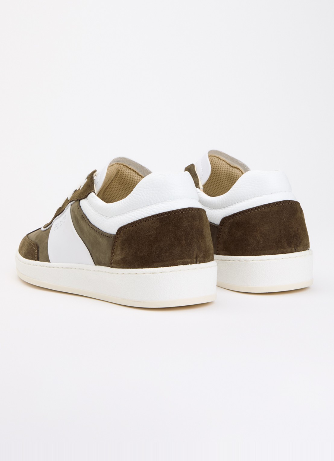 Mason Garments Napoli Bicolore sneaker van suède met leren details - achterkant bronsgroen