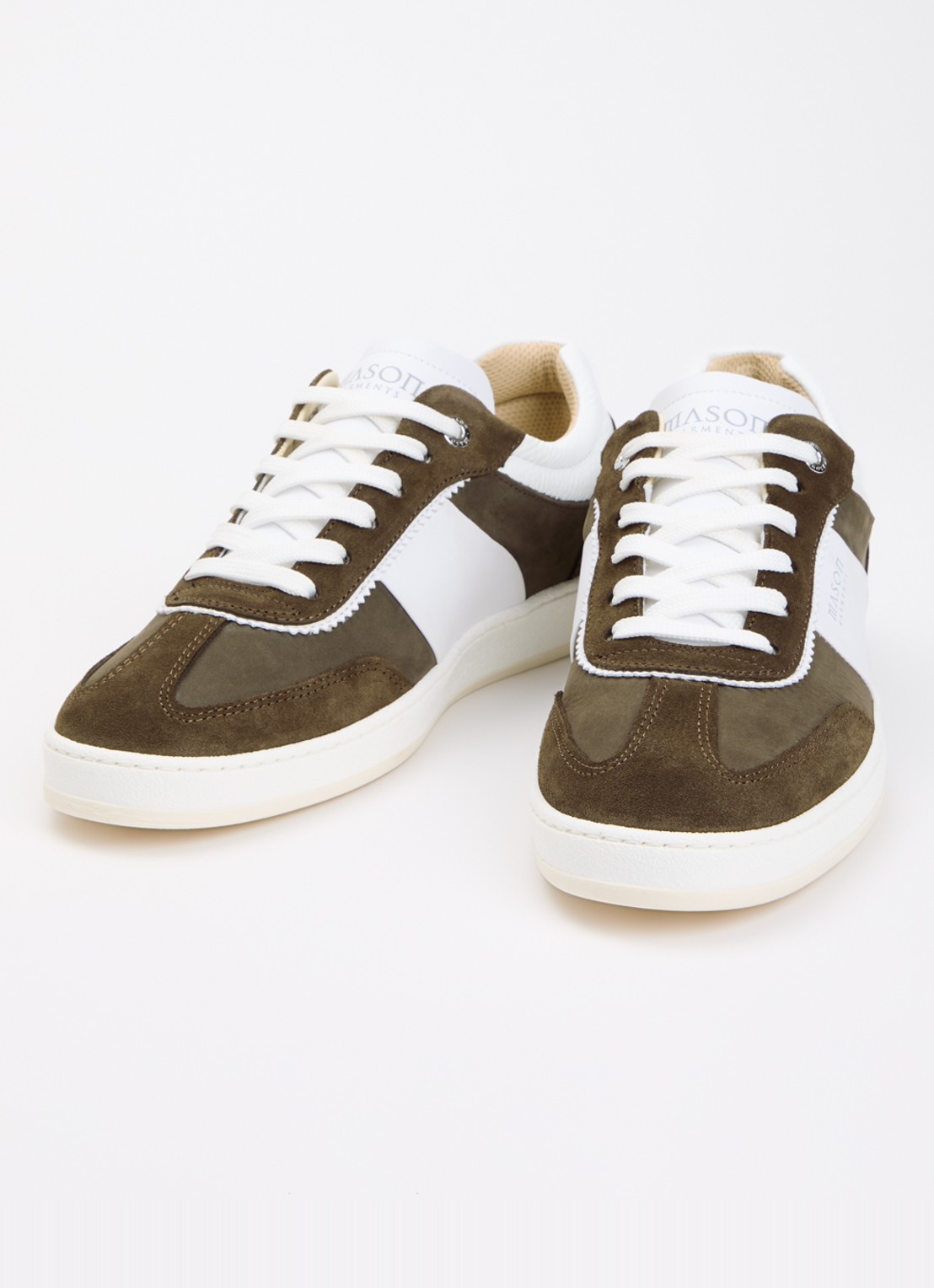 Mason Garments Napoli Bicolore sneaker van suède met leren details - detail 2 bronsgroen