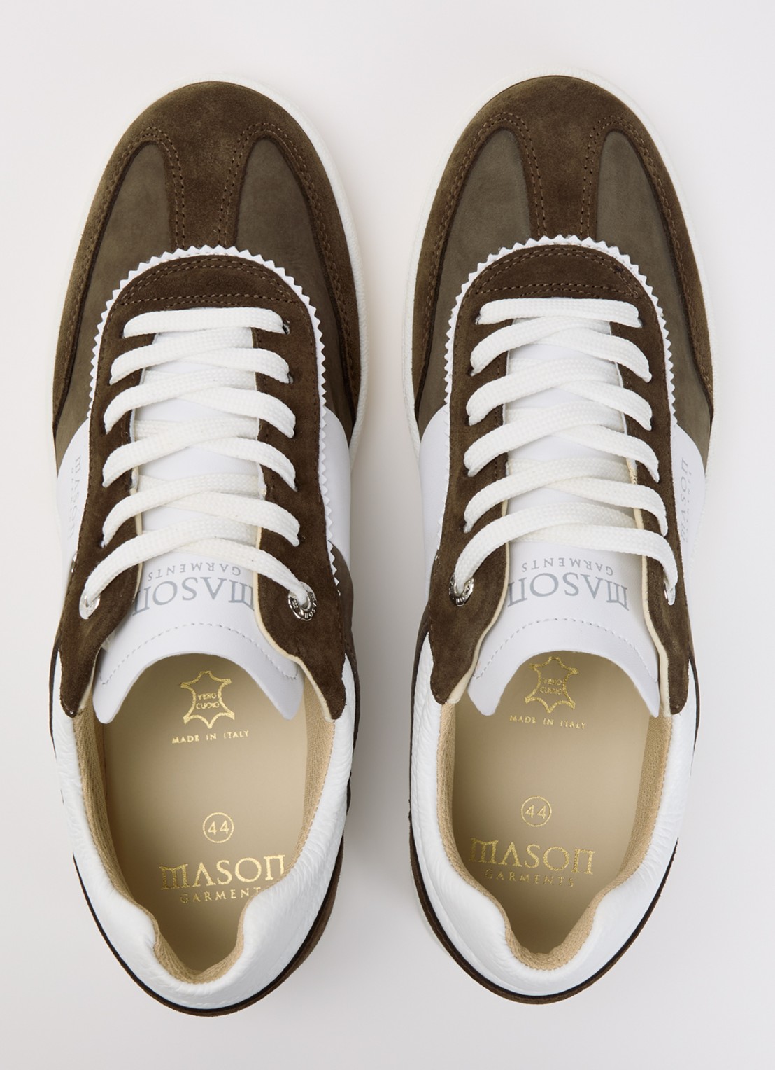 Mason Garments Napoli Bicolore sneaker van suède met leren details - detail 3 bronsgroen