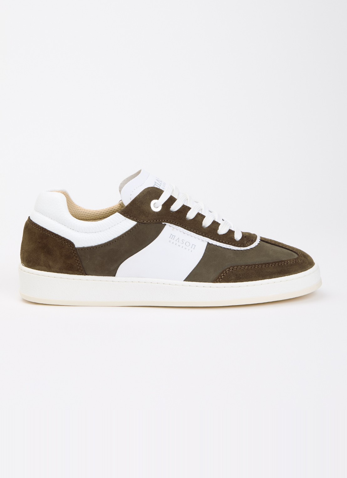 Mason Garments Napoli Bicolore sneaker van suède met leren details - voorkant 5 bronsgroen