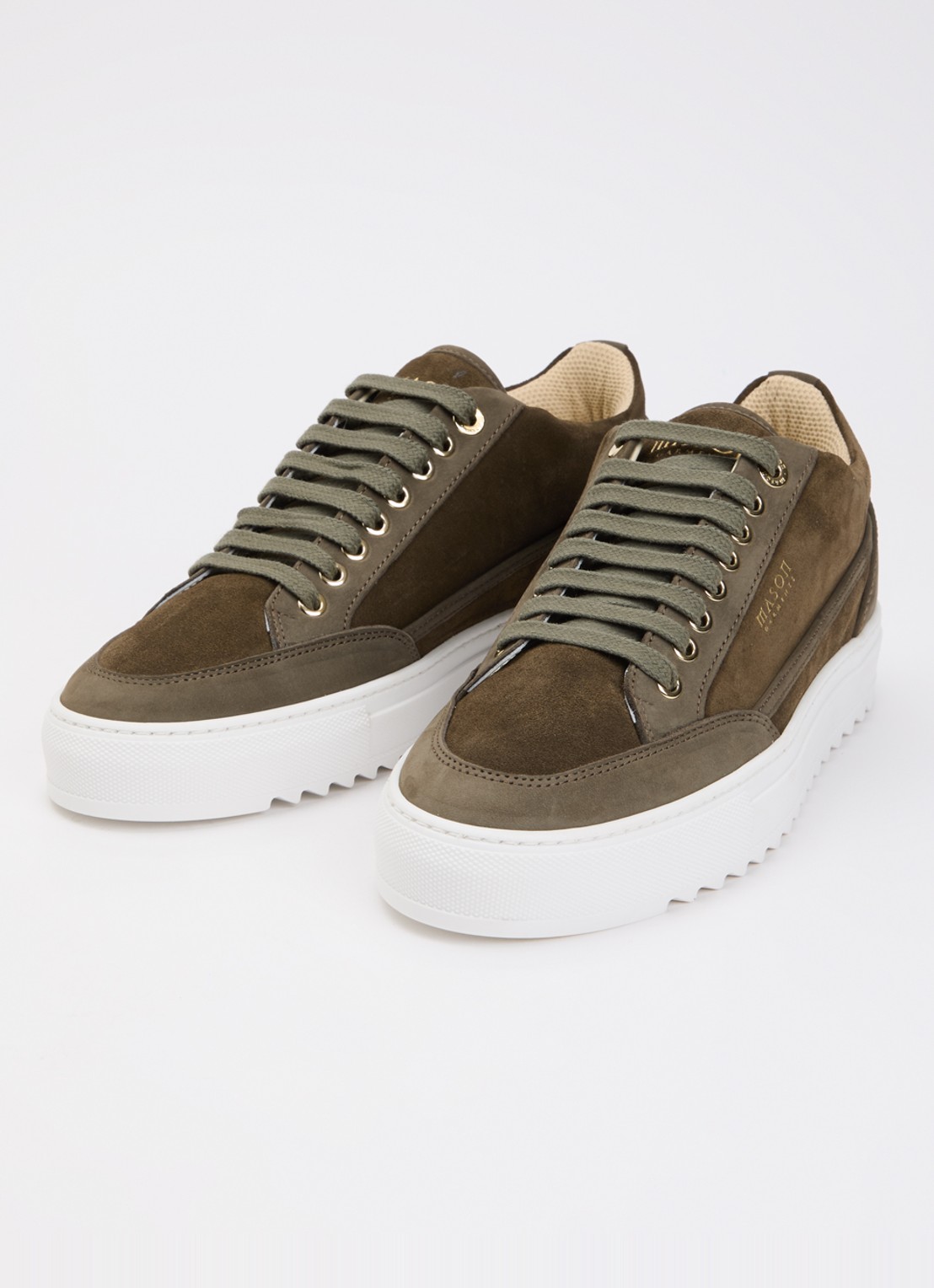 Mason Garments Tia Miscuglio sneaker van suède met details van nubuck - detail 2 bronsgroen