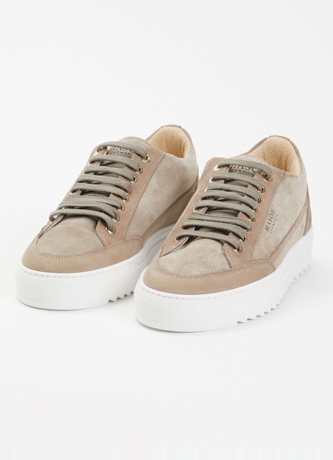 Mason Garments Tia sneaker van suède met details van nubuck - detail 2 taupe