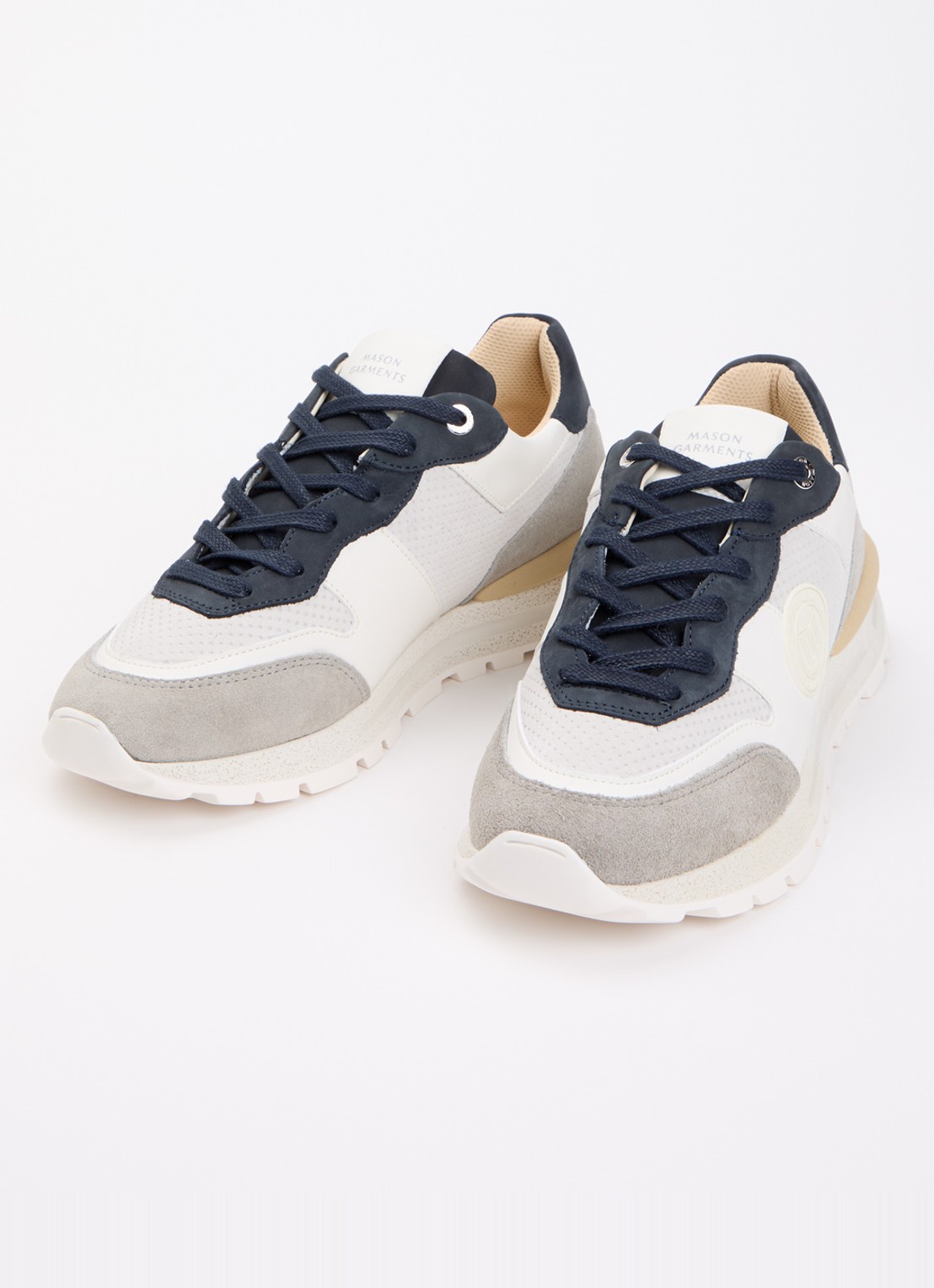 Mason Garments Trail Runner Essenziale sneaker van suède met leren details - detail 3 lichtgrijs