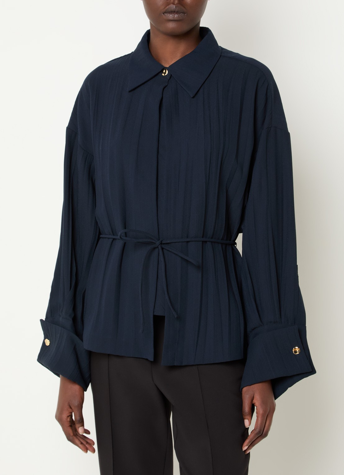 Max & Co Agitare blouse met strikceintuur - detail 2 donkerblauw