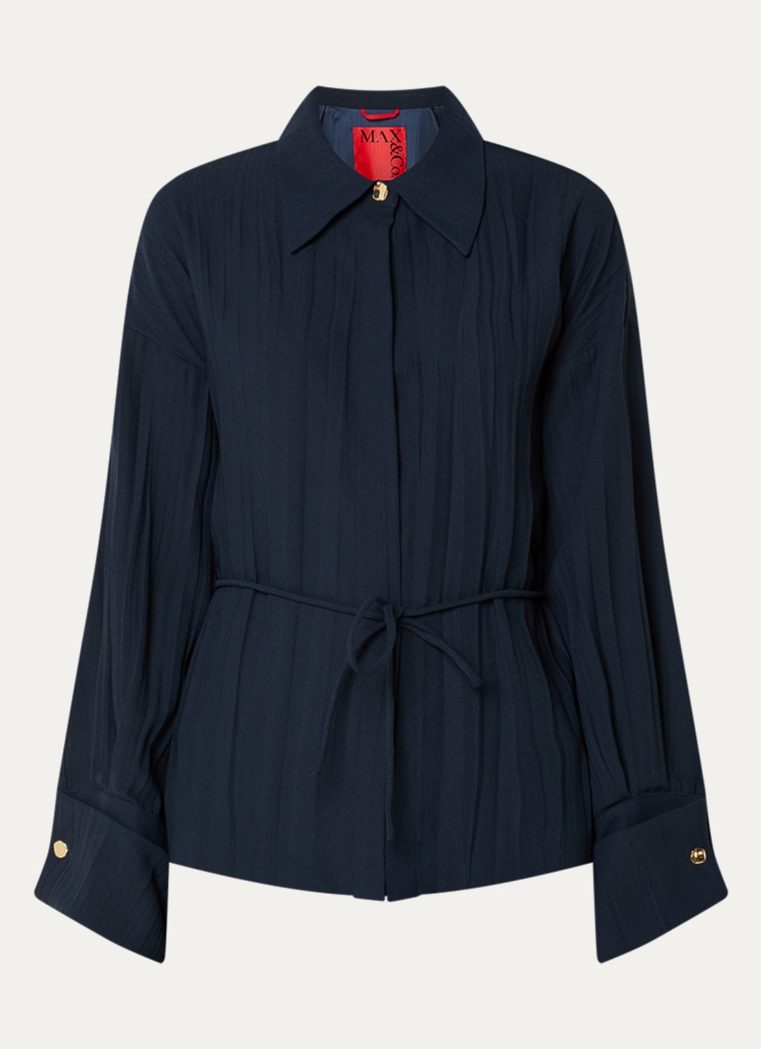 Max & Co Agitare blouse met strikceintuur - voorkant 3 donkerblauw