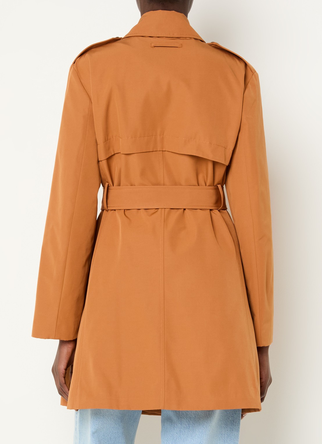 Max & Co Aris double-breasted trenchcoat met strikceintuur en steekzakken - achterkant oranjebruin