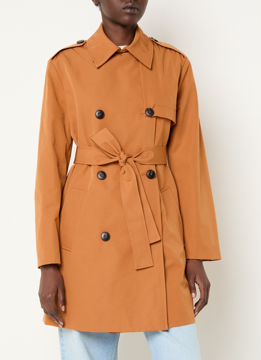 Max & Co Aris double-breasted trenchcoat met strikceintuur en steekzakken - detail 4 oranjebruin
