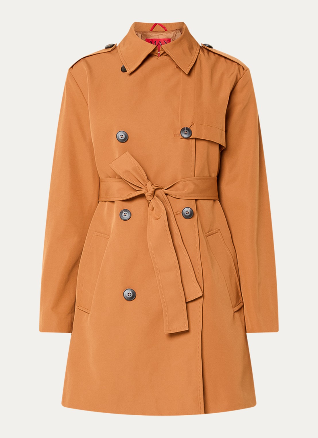 Max & Co Aris double-breasted trenchcoat met strikceintuur en steekzakken - voorkant 2 oranjebruin