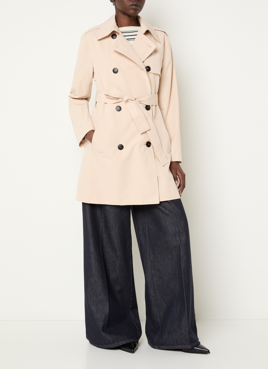 Max & Co Aris double-breasted trenchcoat met strikceintuur en steekzakken - voorkant 3 creme