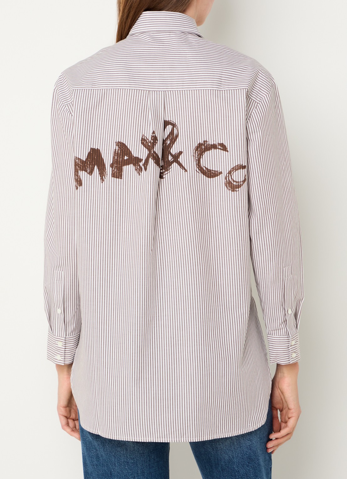 Max & Co Babila blouse met streepprint en logoprint - detail 4 bruin