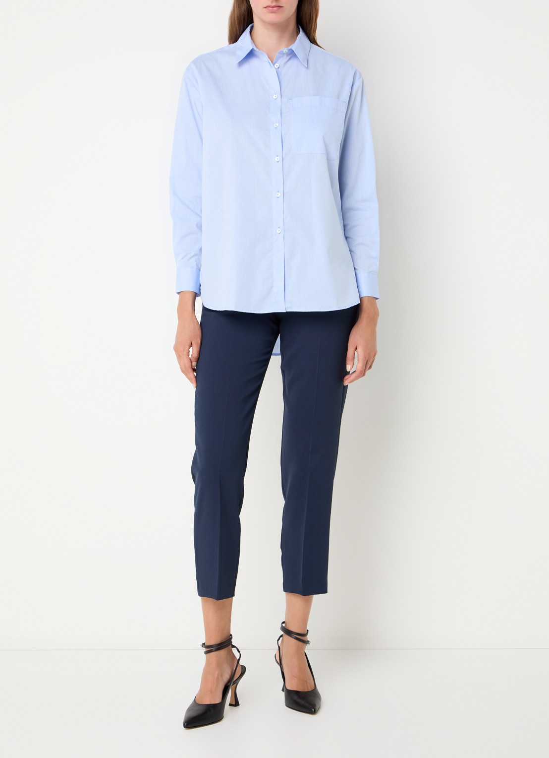 Max & Co Bari blouse met borstzak - voorkant 2 lichtblauw