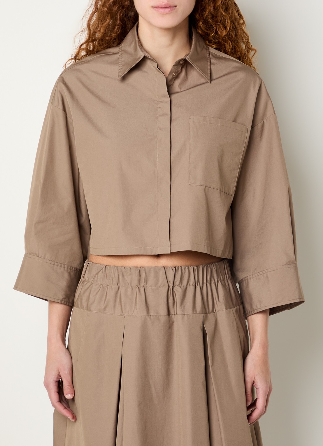 Max & Co Blouse met halflange mouw en borstzak - detail 3 lichtbruin