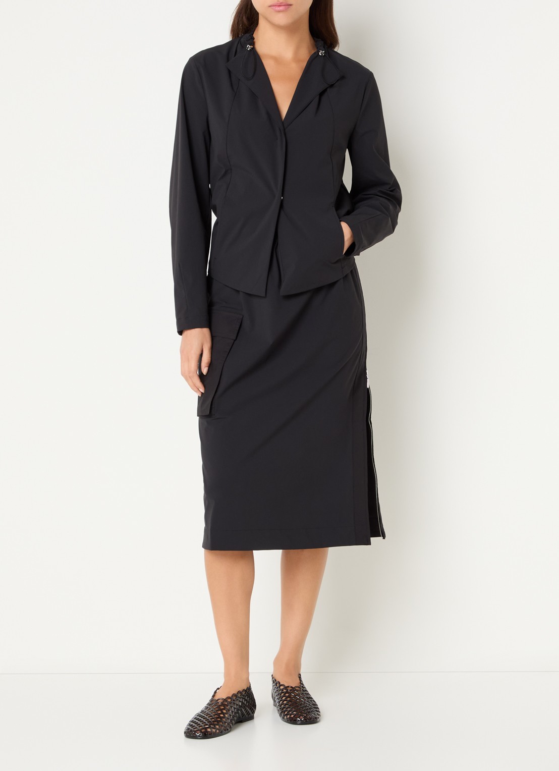 Max & Co Calco midi rok met klepzak - voorkant 3 zwart