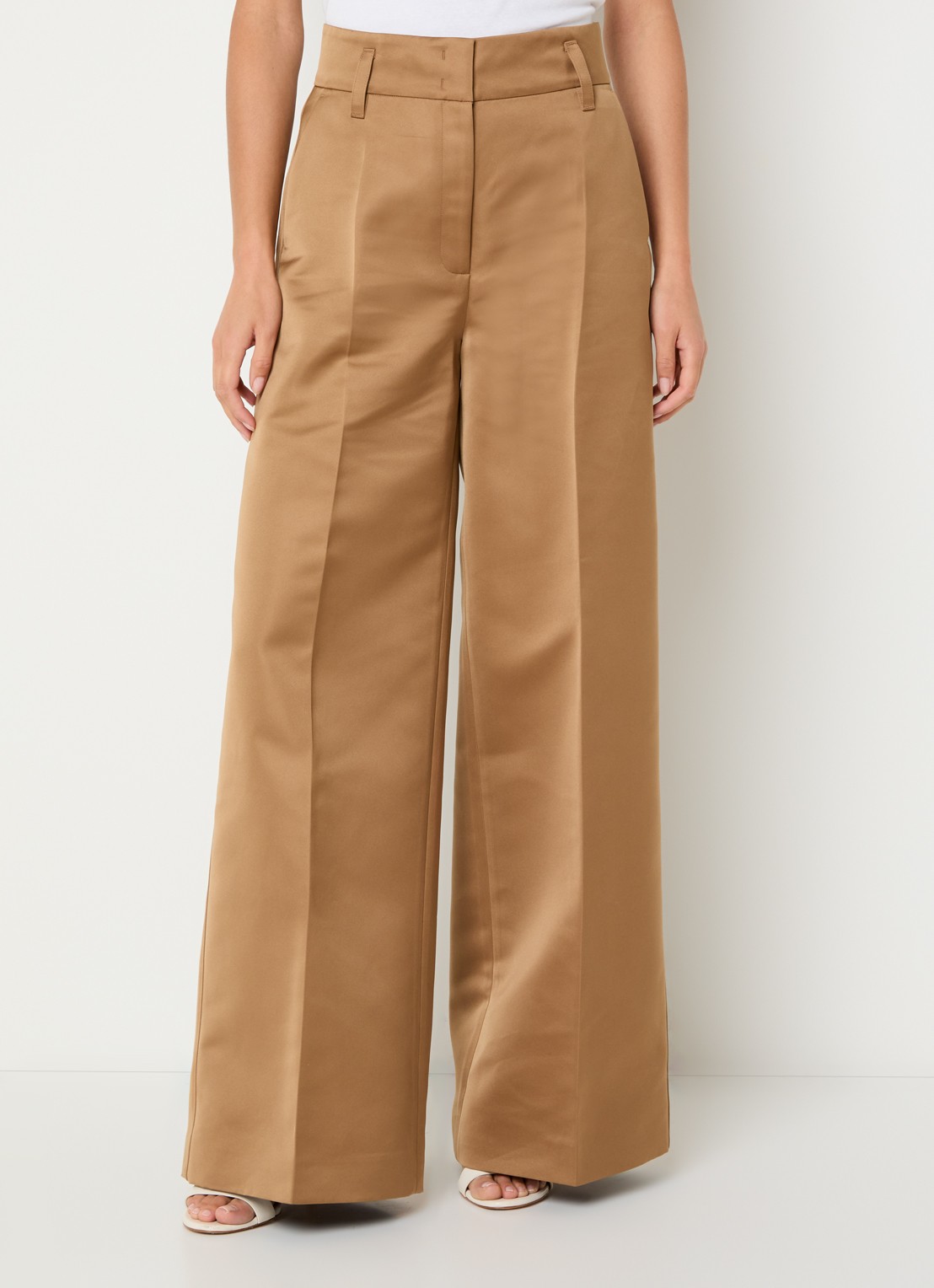 Max & Co Circolo high waist wide fit pantalon met steekzakken - detail 4 lichtbruin