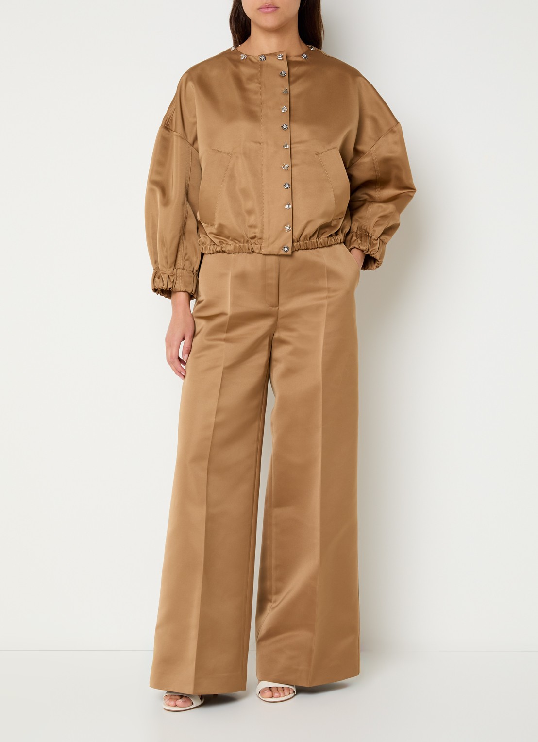 Max & Co Circolo high waist wide fit pantalon met steekzakken - voorkant 3 lichtbruin