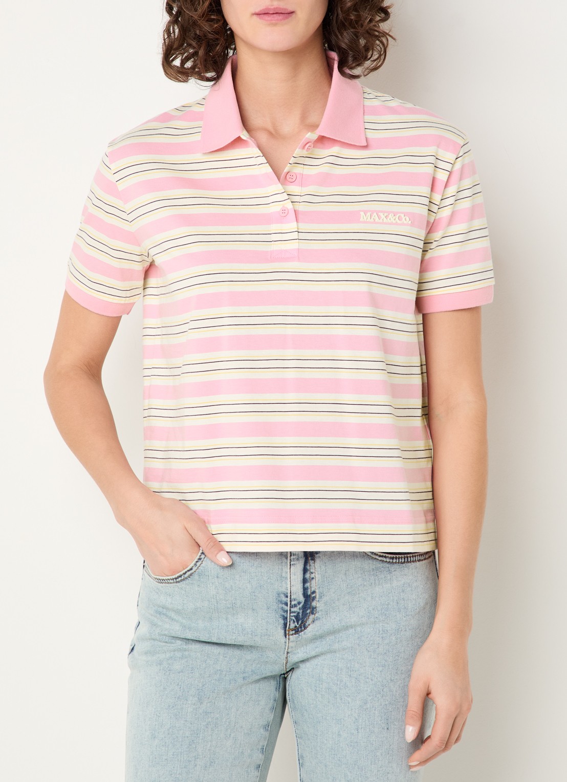 Max & Co Comandare polo met streepprint - detail 4 roze