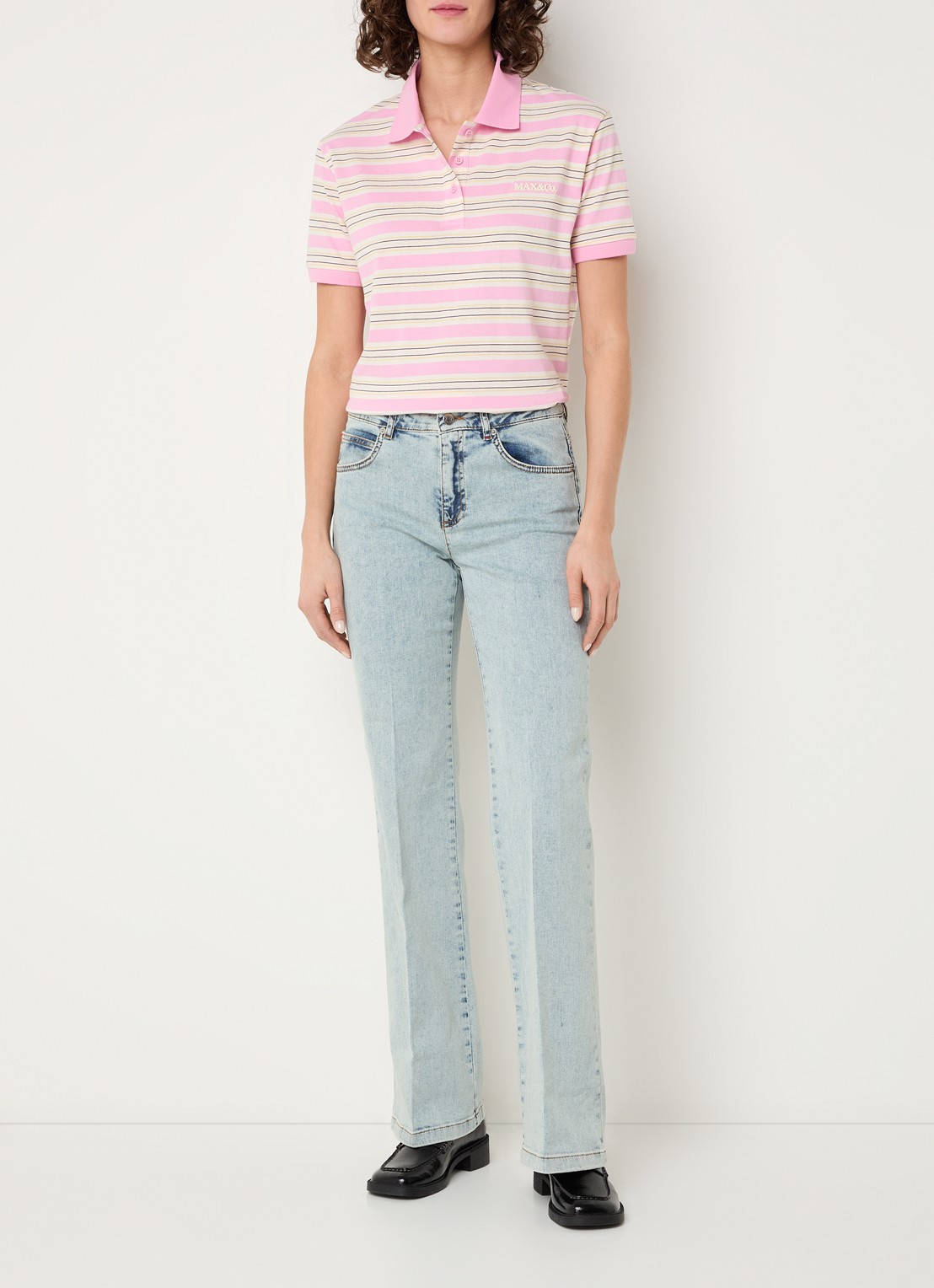 Max & Co Comandare polo met streepprint - voorkant 2 roze