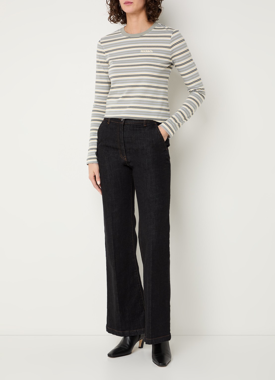 Max & Co Comedusa longsleeve met streepprint - voorkant 3 lichtgroen