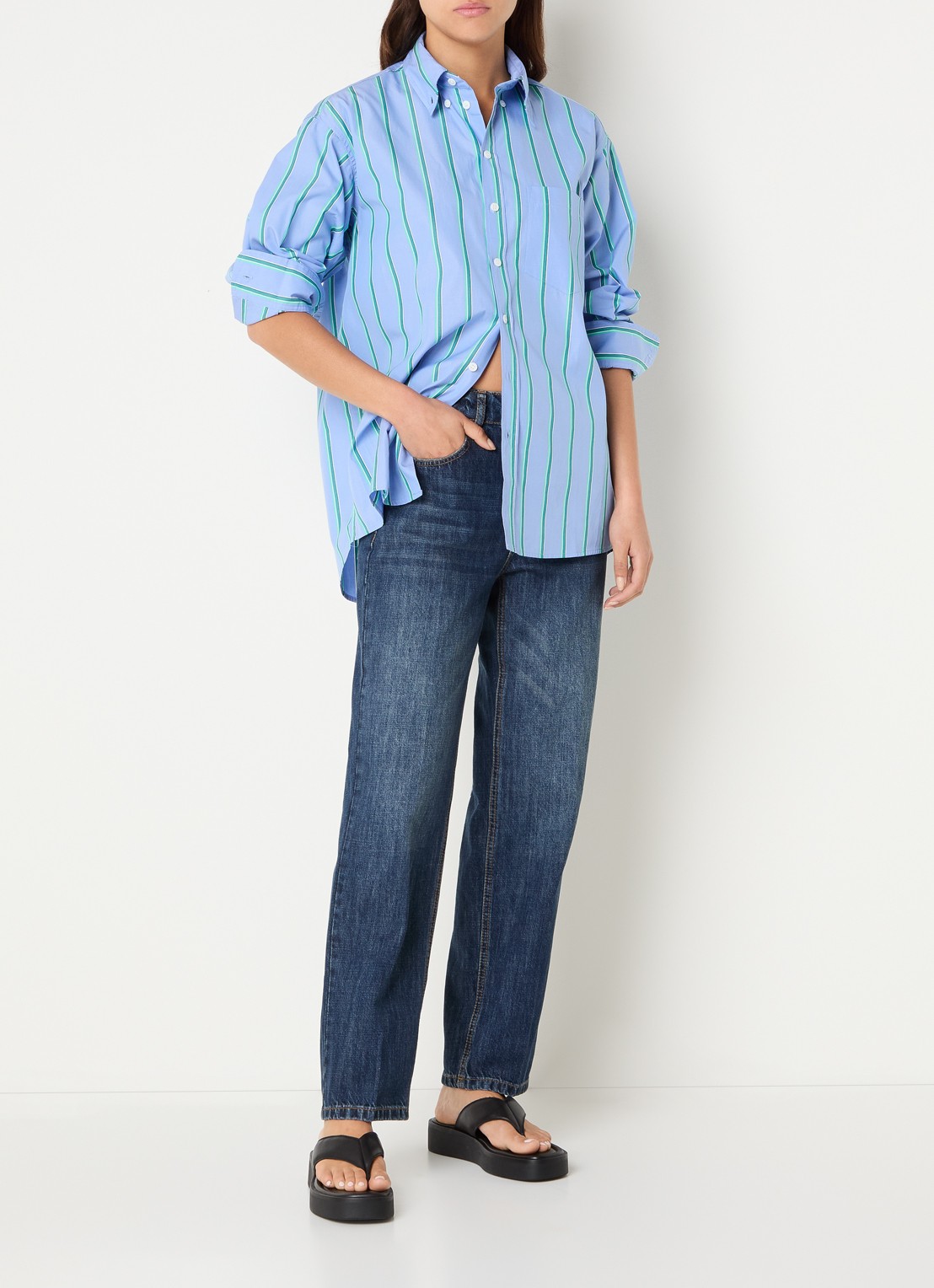 Max & Co Dama blouse met streepprint - voorkant 4 blauw