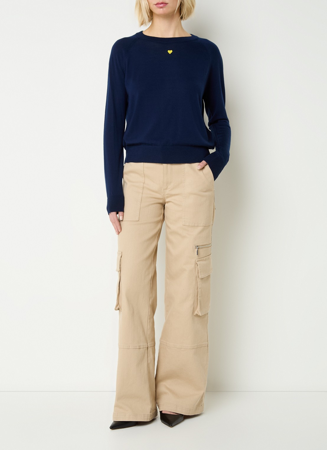 Max & Co Doberman fijngebreide pullover van scheerwol met borduring - voorkant 4 donkerblauw