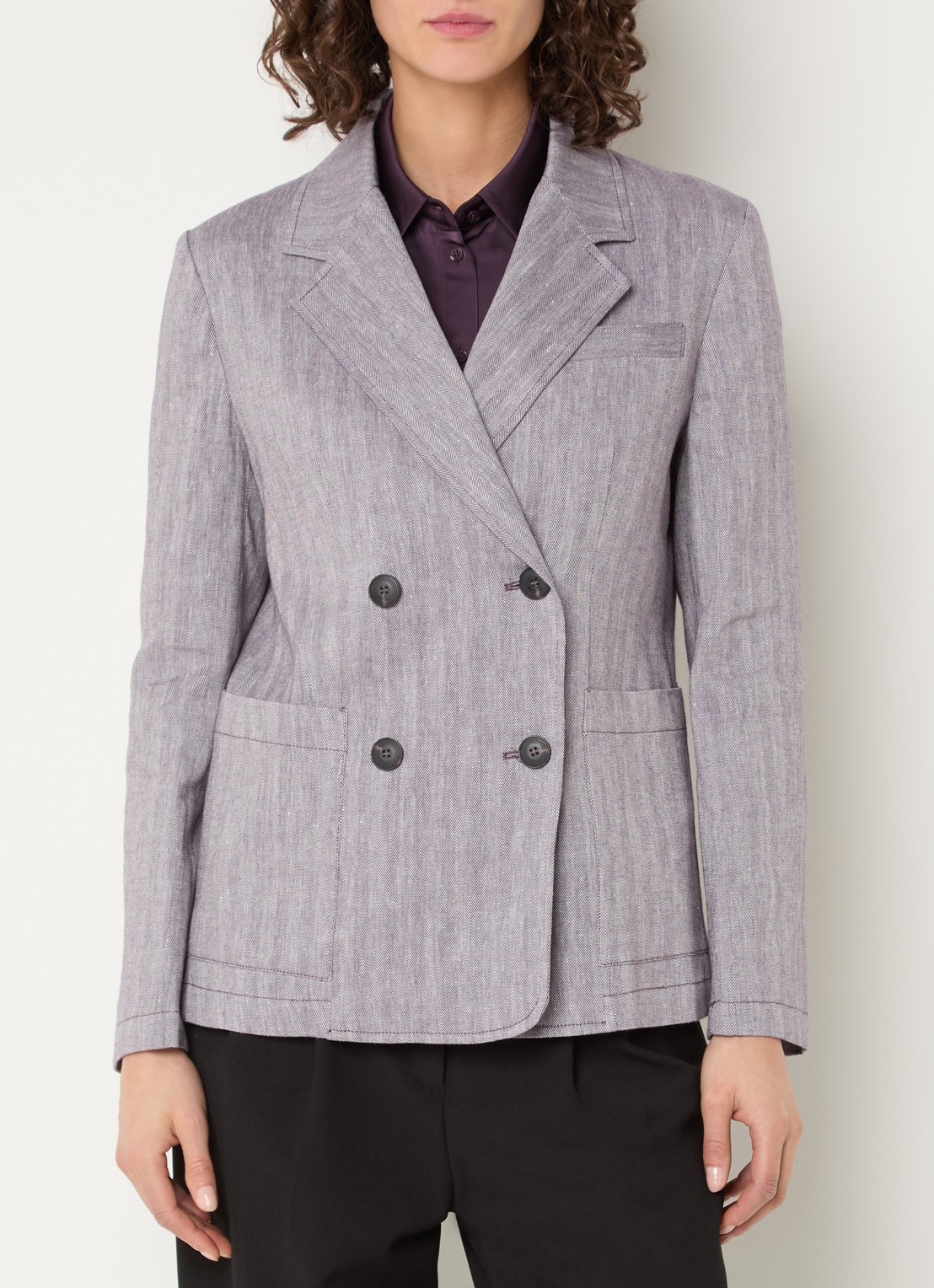 Max & Co Double-breasted blazer in linnenblend met visgraatdessin - detail 4 lavendel