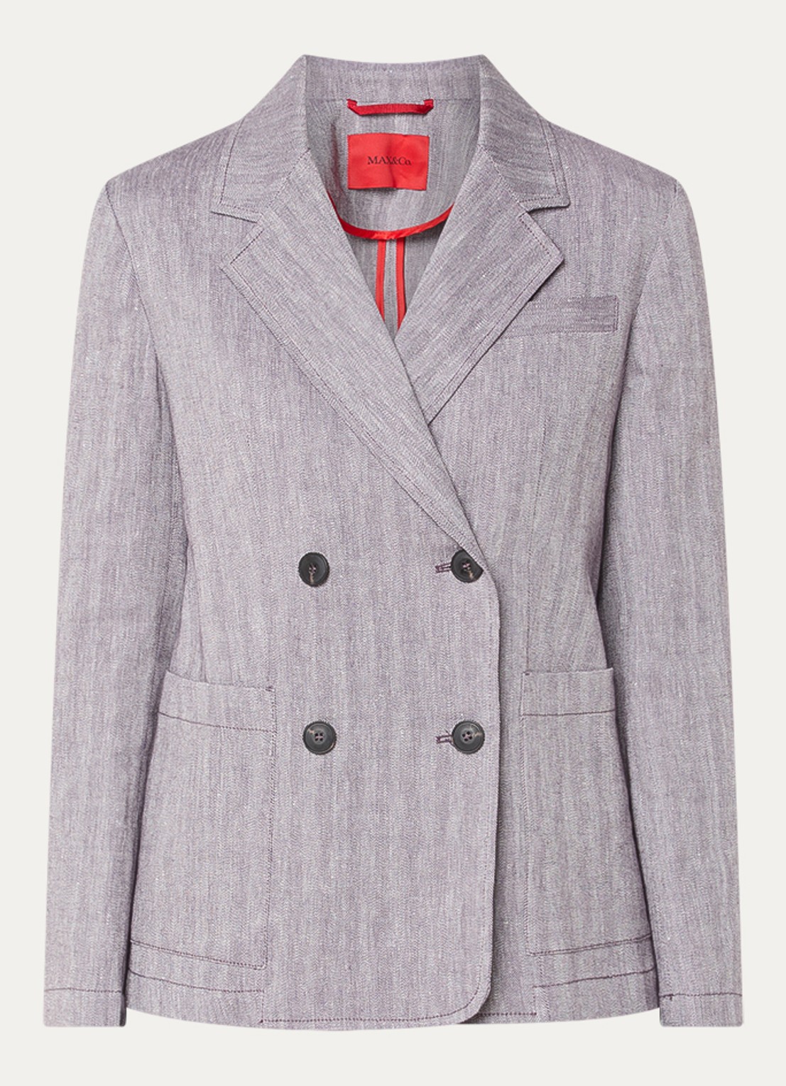 Max & Co Double-breasted blazer in linnenblend met visgraatdessin - voorkant lavendel