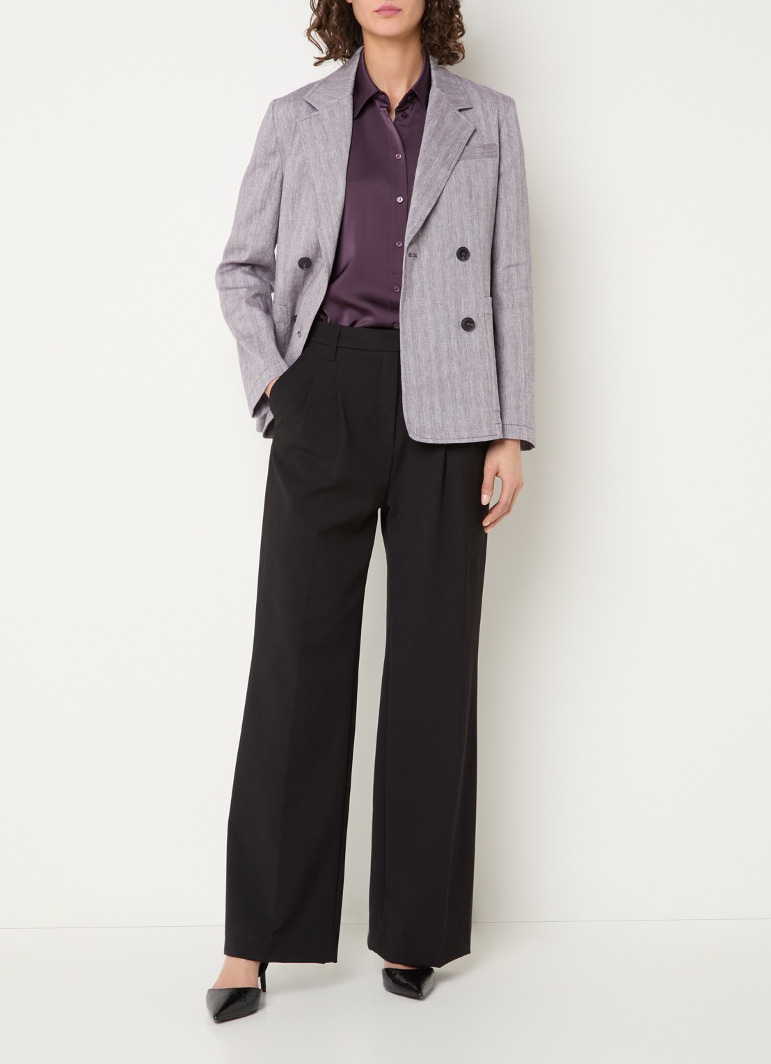 Max & Co Double-breasted blazer in linnenblend met visgraatdessin - voorkant 2 lavendel