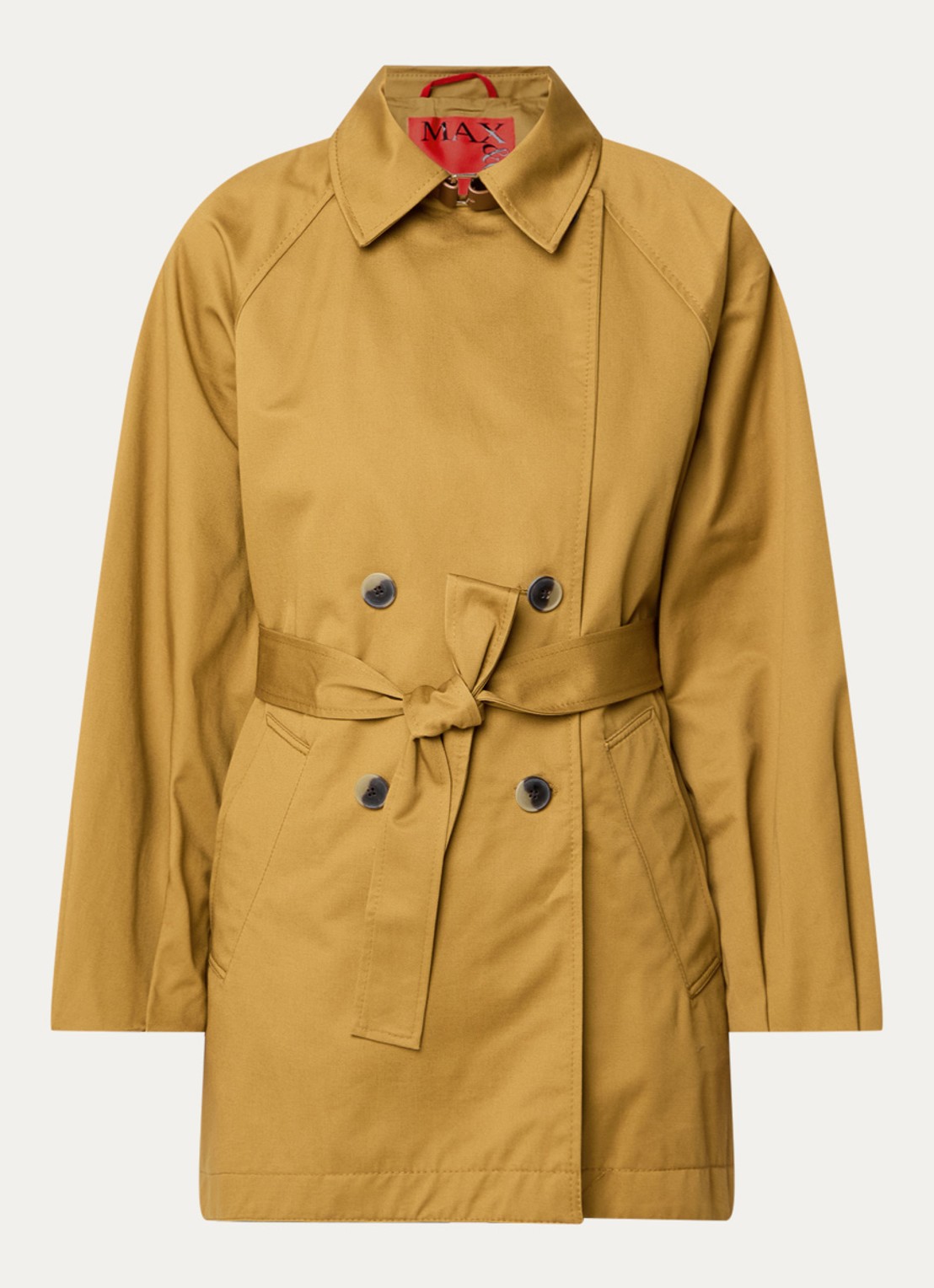 Max & Co Elis double-breasted trenchcoat met steekzakken - voorkant mosterd