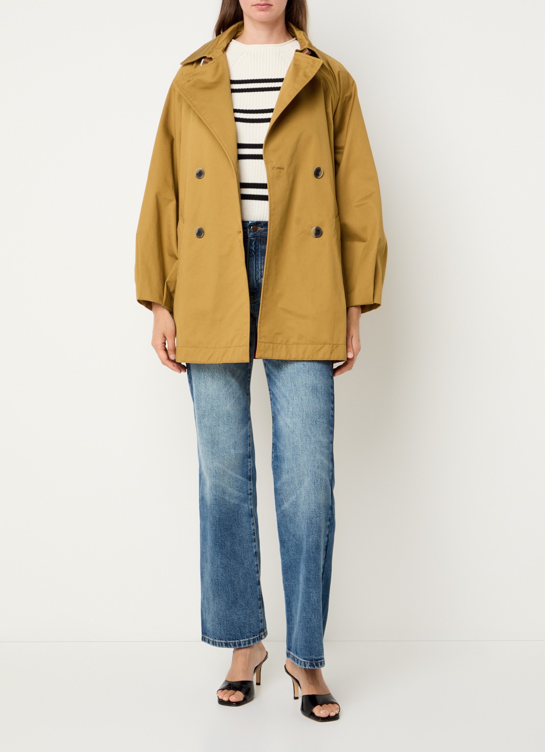 Max & Co Elis double-breasted trenchcoat met steekzakken - voorkant 2 mosterd