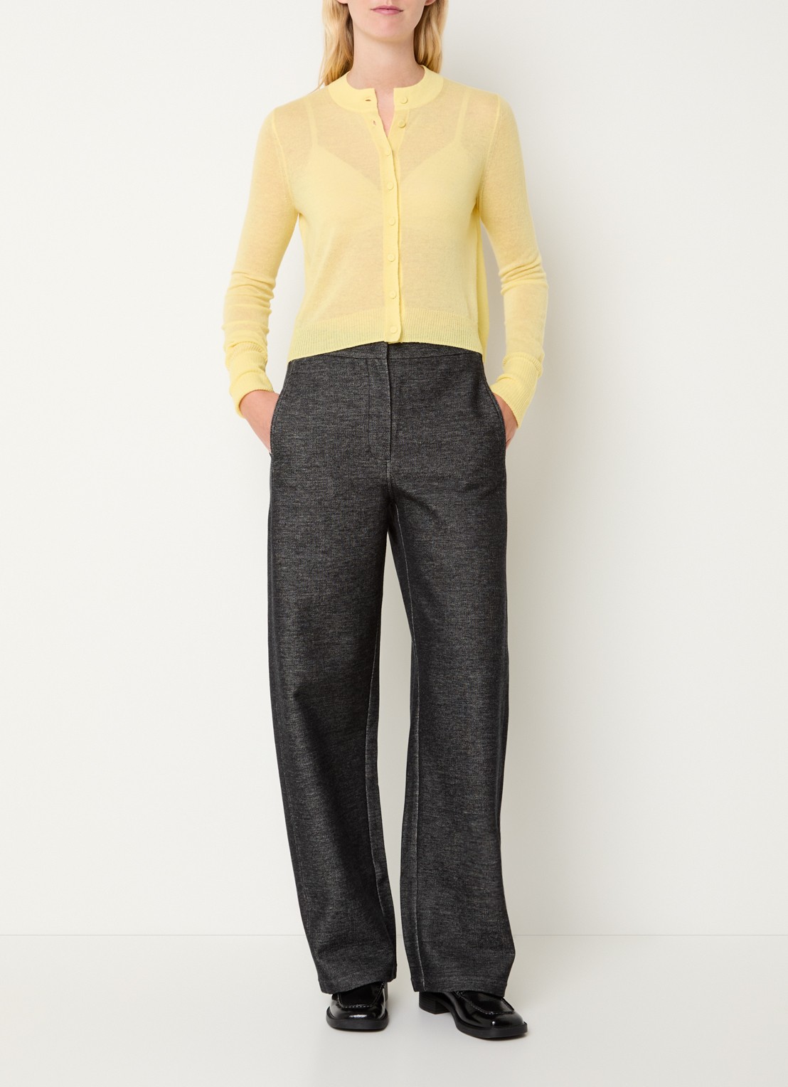Max & Co Fijngebreid semi-transparant vest in alpaca wolblend - voorkant 4 geel
